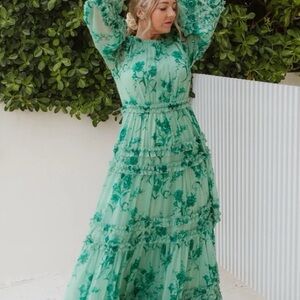 Ivy City Co Mint Green Floral Long Sleeve Dress